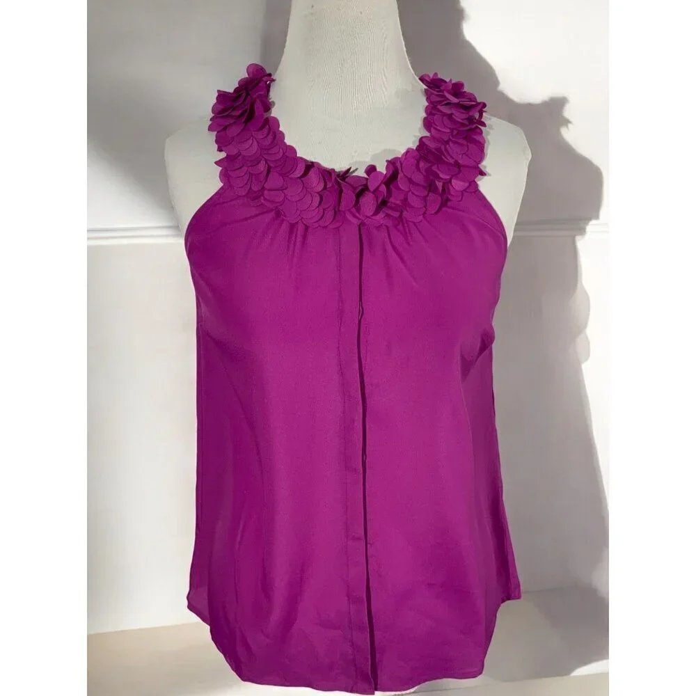 J Crew Womens Purple Sleeveless Petal Applique Halter Polyester Blouse XS